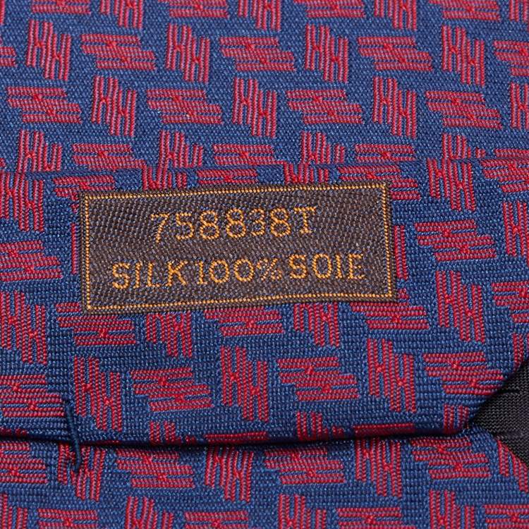 Pre Owned Hermes Blue/Red H Pattern Jacquard Silk Tie
