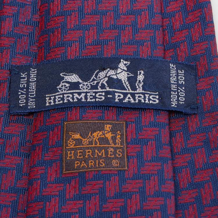 Pre Owned Hermes Blue/Red H Pattern Jacquard Silk Tie