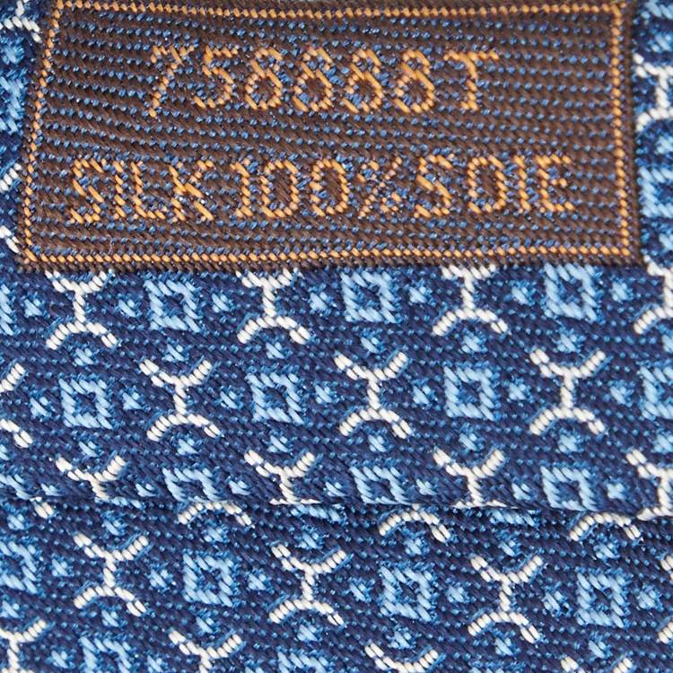 Pre Owned Hermes Blue Haltere Pattern Silk Tie