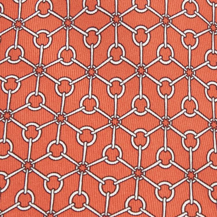 مملوكة مسبقًا Hermes Orange Printed Silk Tie
