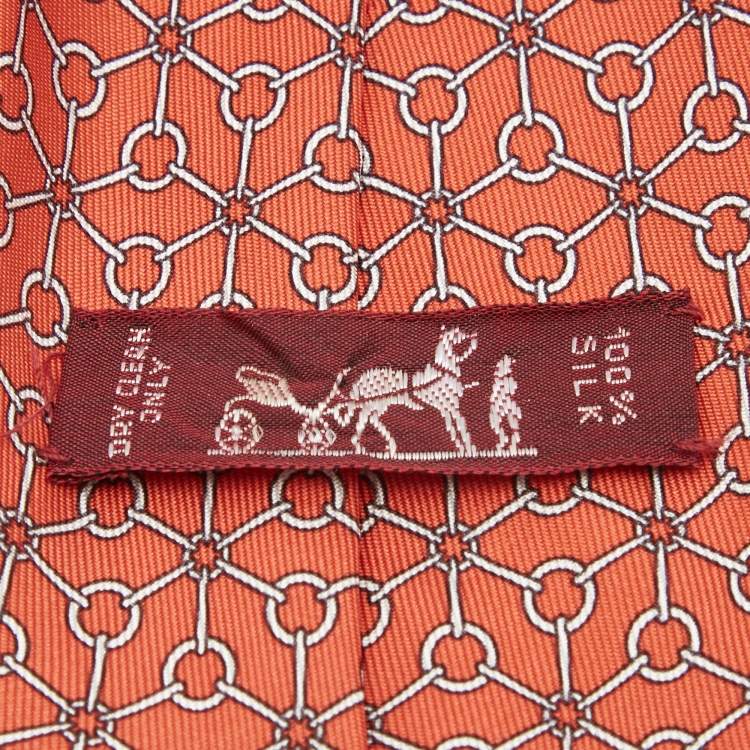 مملوكة مسبقًا Hermes Orange Printed Silk Tie