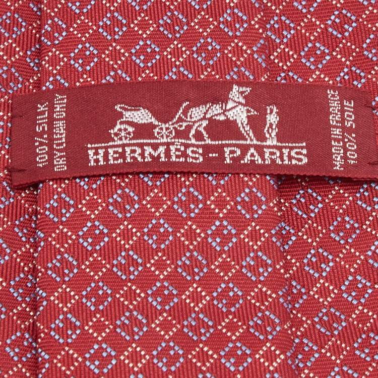 Pre Owned Hermes Red Diamond Pattern Silk Tie