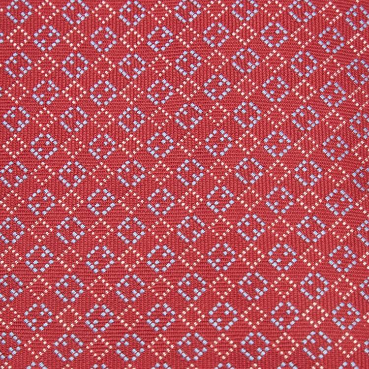 Pre Owned Hermes Red Diamond Pattern Silk Tie