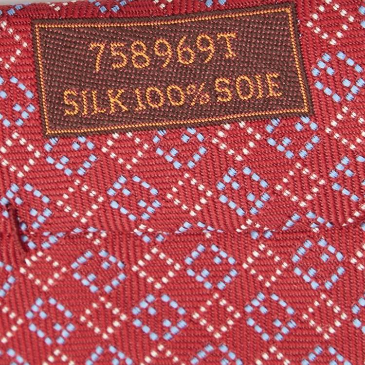 Pre Owned Hermes Red Diamond Pattern Silk Tie