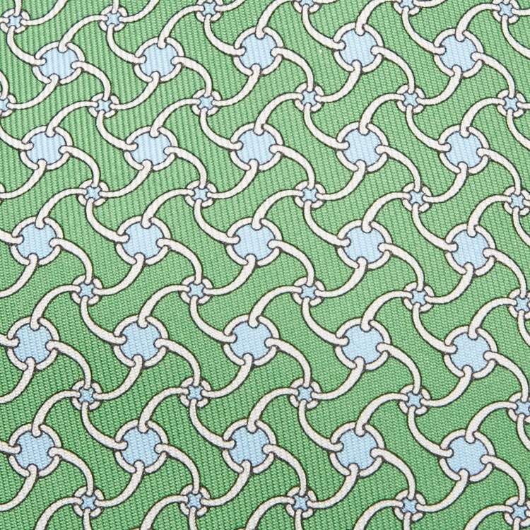 Pre Owned Hermes Green Printed Silk Tie