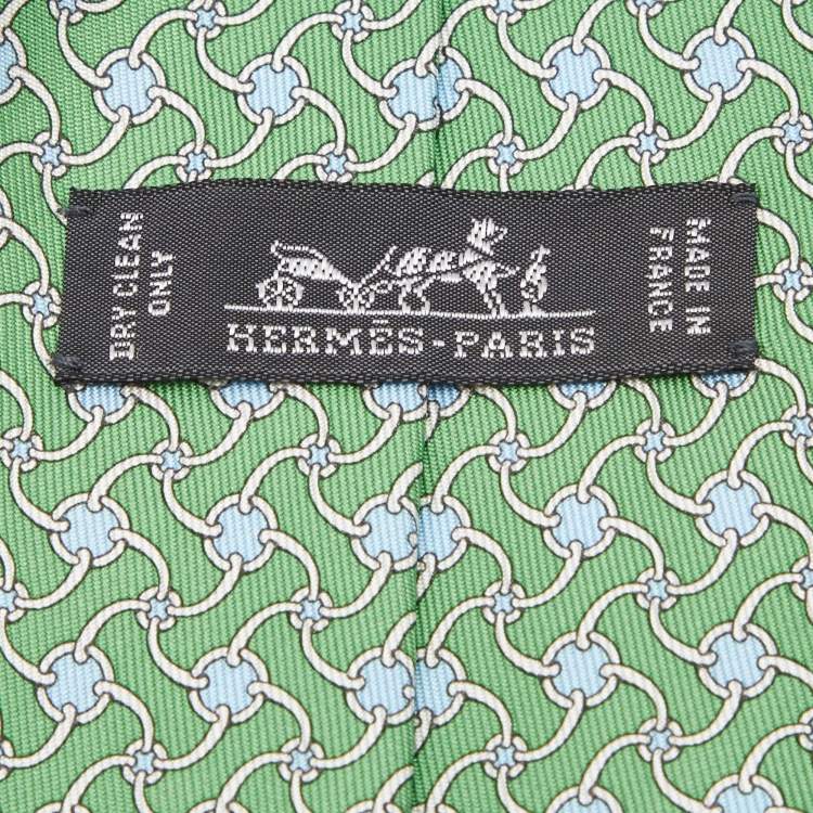 Pre Owned Hermes Green Printed Silk Tie