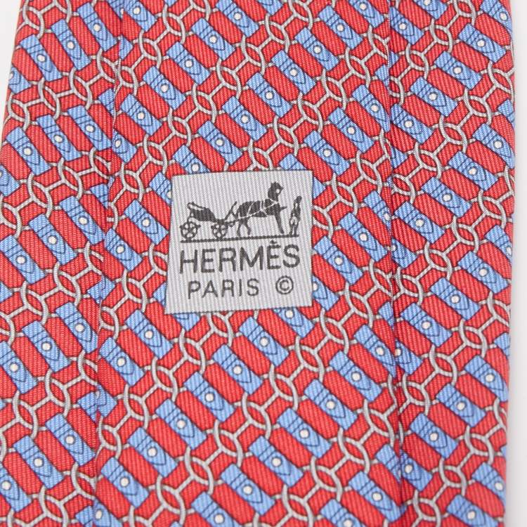 Pre Owned Hermes Red Printed Silk Tie