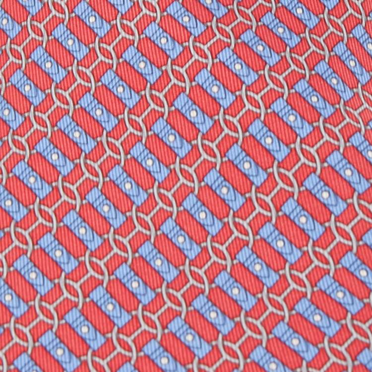 Pre Owned Hermes Red Printed Silk Tie