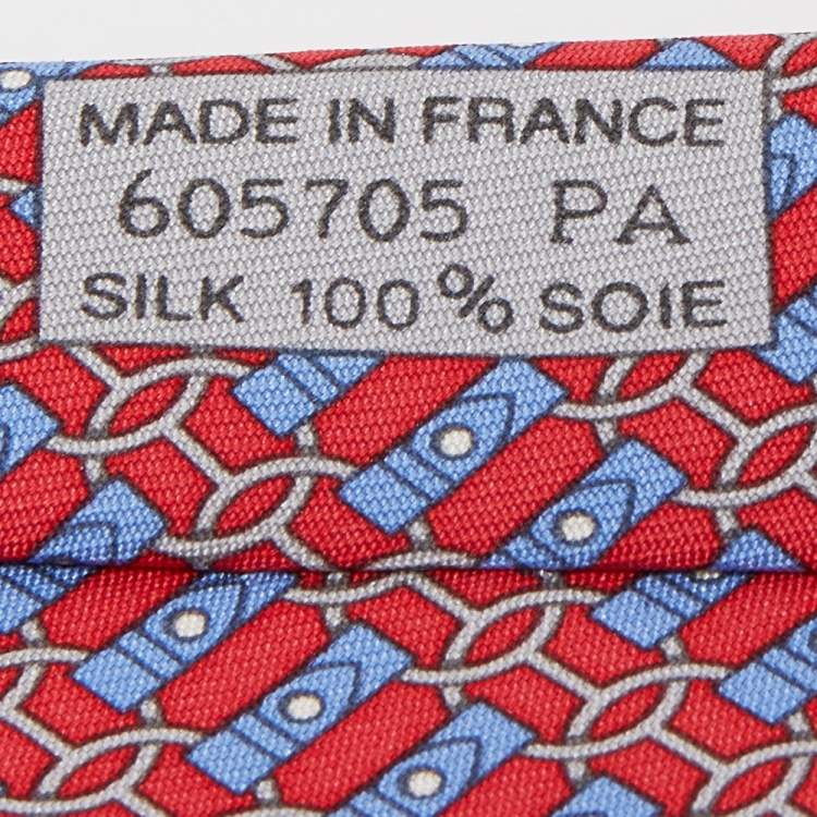Pre Owned Hermes Red Printed Silk Tie