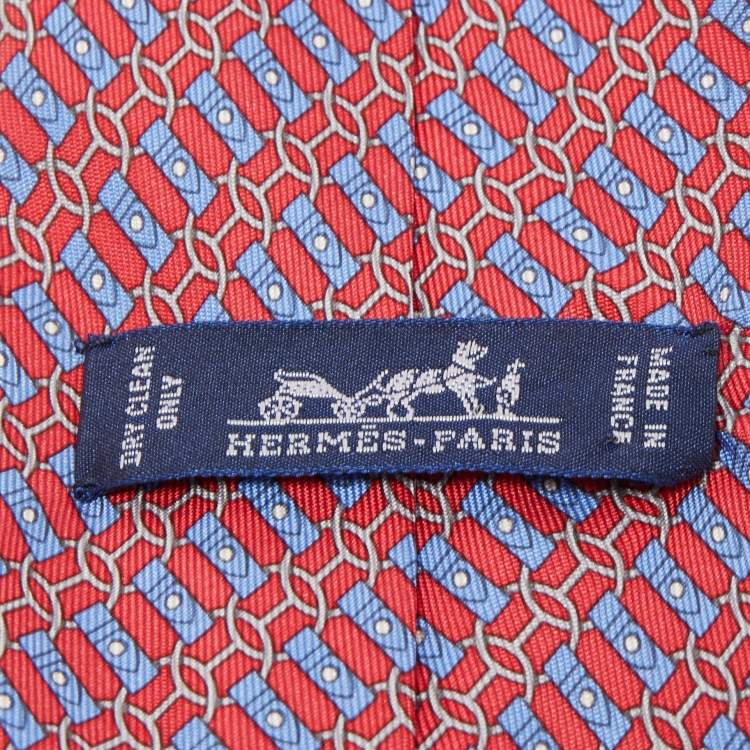 Pre Owned Hermes Red Printed Silk Tie