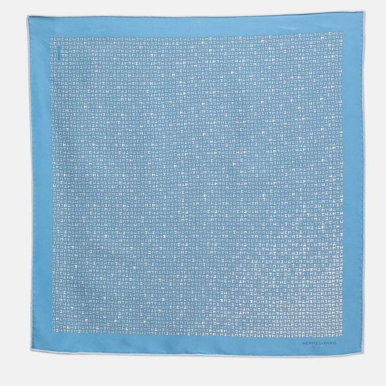 Pre Owned Hermes Blue H Print Silk Pocket Square