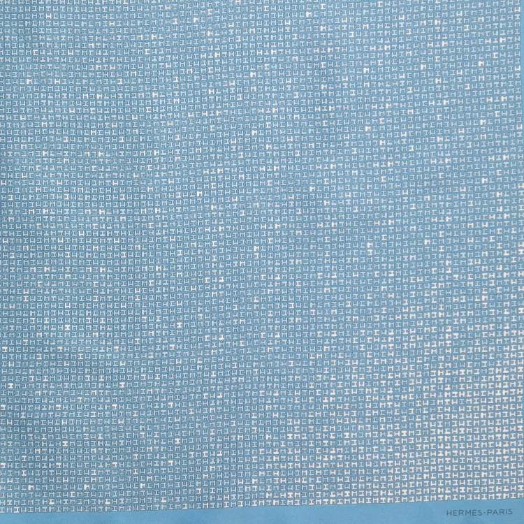 Pre Owned Hermes Blue H Print Silk Pocket Square