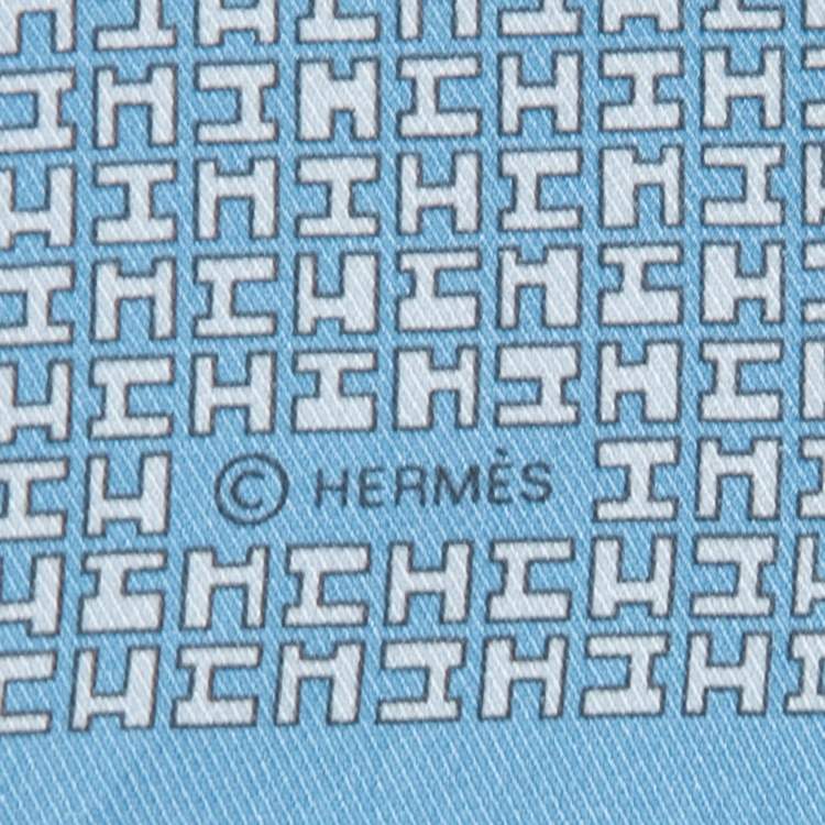 Pre Owned Hermes Blue H Print Silk Pocket Square
