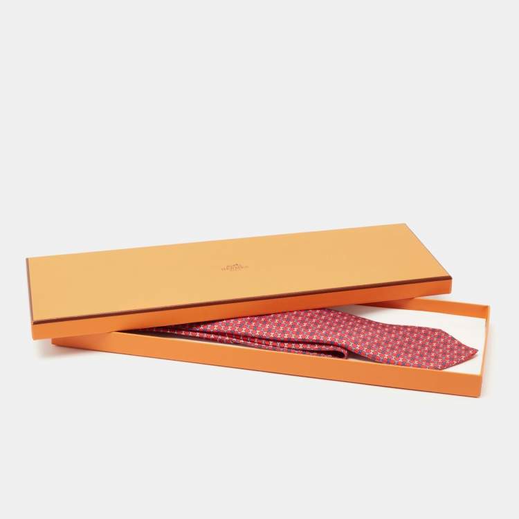 Pre Owned Hermes Red 7 H Street Silk Tie