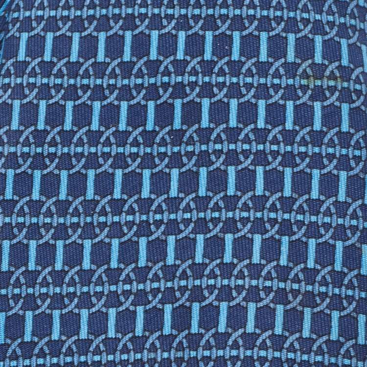 Pre Owned Hermes Blue Geometric Print Silk Tie