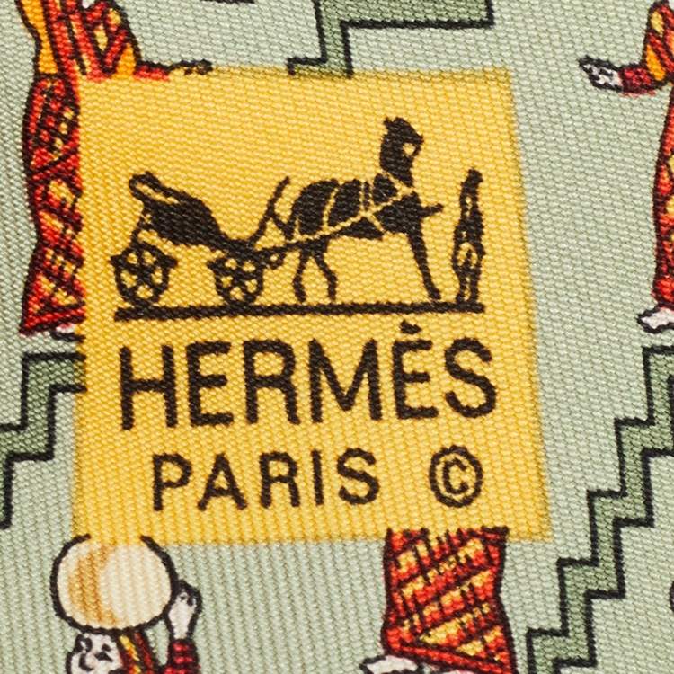 Pre Owned Hermes Green Woman Jug Bearer Print Silk Tie
