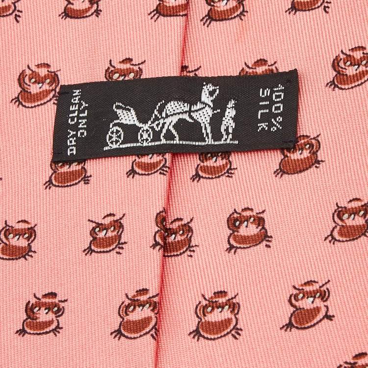 Pre Owned Hermes Pink Owl Print Silk Tie