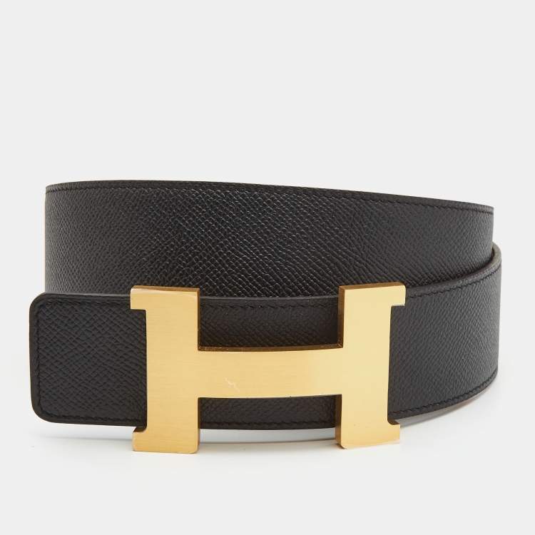 Hermes Gold/Blue Nuit Epsom Leather Constance H Reversible Buckle Belt 90CM  Hermes