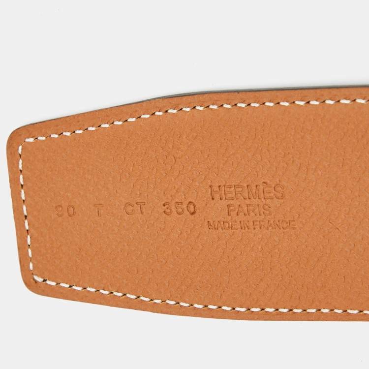 Pre Owned Hermes Gold/Blue Nuit Epsom Leather Constance H Reversible Buckle Belt 90CM
