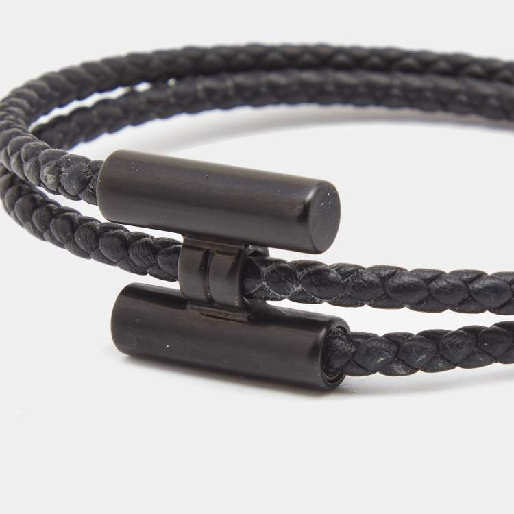 Pre Owned Hermes Tournis Tresse Leather Black Tone Bracelet