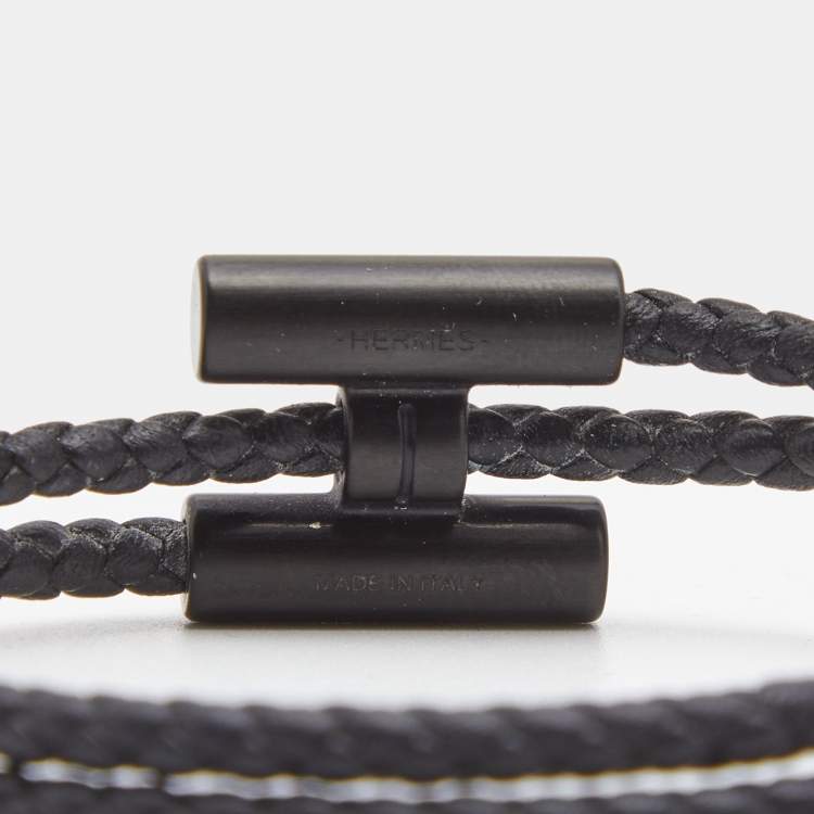 Pre Owned Hermes Tournis Tresse Leather Black Tone Bracelet