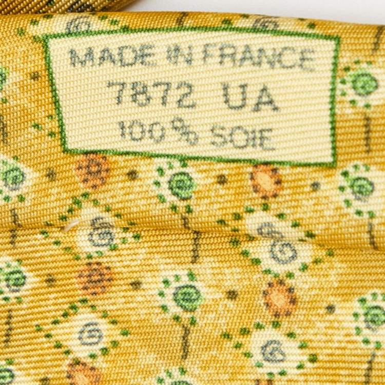 Pre Owned Hermes Yellow Printed Silk Tie