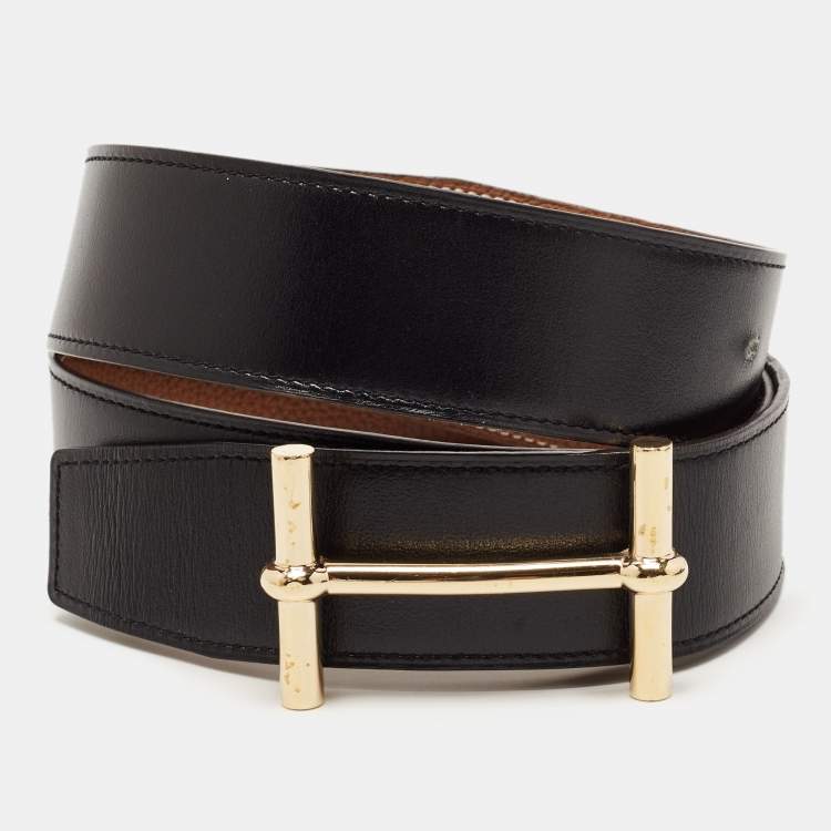 Pre Owned Hermes Gold/Black Togo and Box Leather H  D'Ancre Reversible Belt 95CM
