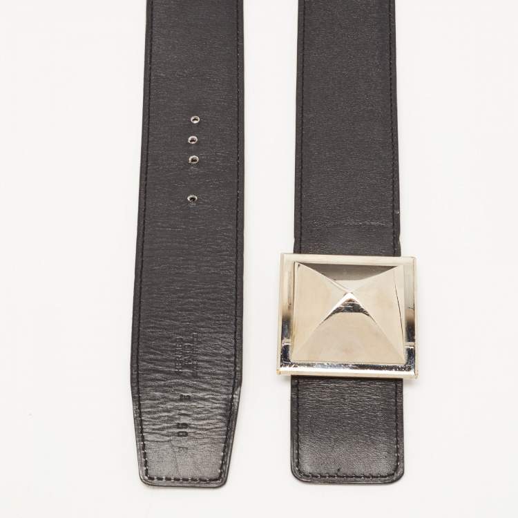 Pre Owned Hermes Black/Rouge Grenat Leather Medor Reversible Belt 95CM