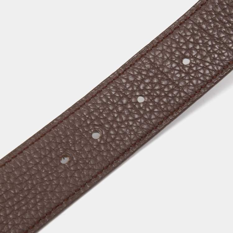 Pre Owned Hermes Black/Chocolat Box and Togo Leather H Buckle Reversible Belt 90CM