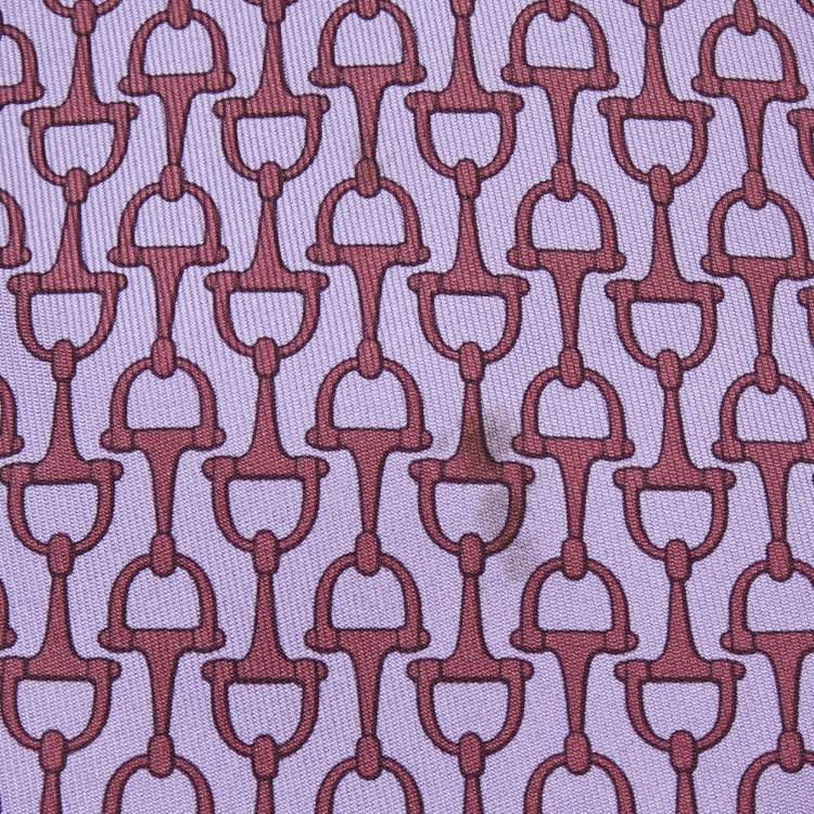 Pre Owned Hermes Purple Horsebit Print Silk Traditional Tie