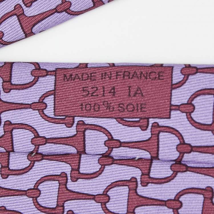 Pre Owned Hermes Purple Horsebit Print Silk Traditional Tie