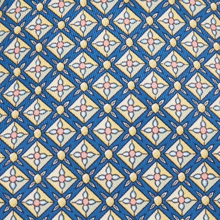 Pre Owned Hermes Blue Classic Pattern Print Silk Tie