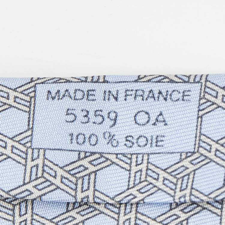 Pre Owned Hermes Blue H Link Print Silk Tie