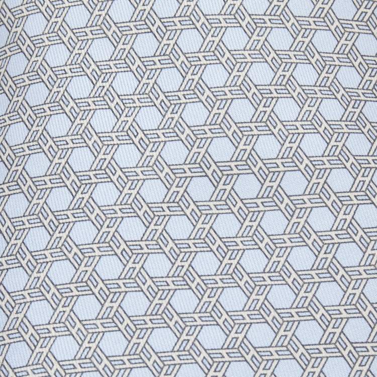 Pre Owned Hermes Blue H Link Print Silk Tie