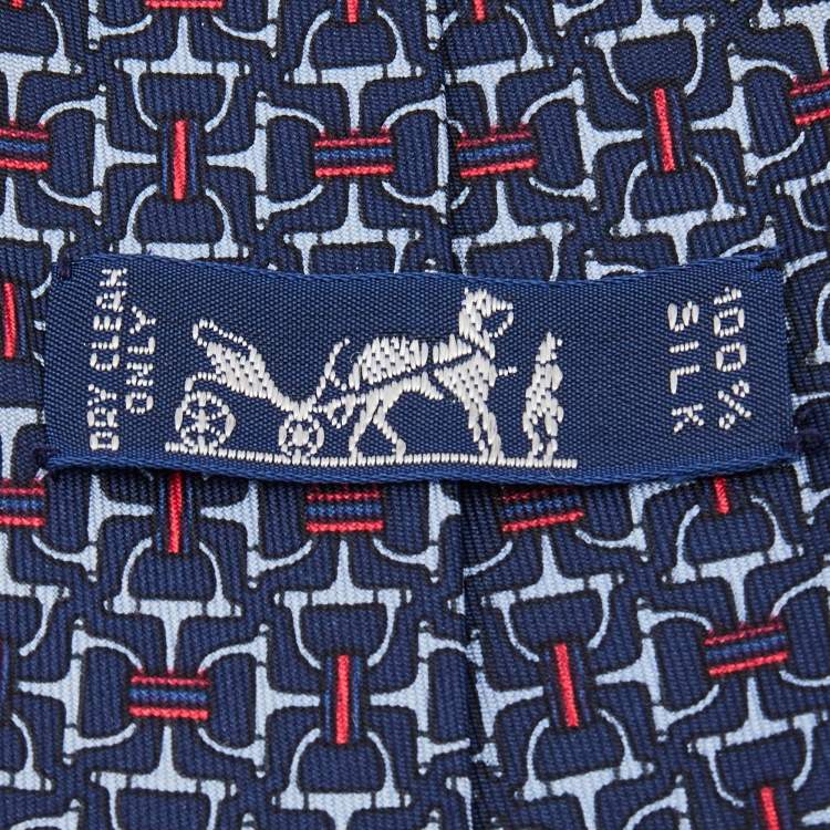 مملوكة مسبقًا Hermes Navy Blue Equestrian Print Silk Tie