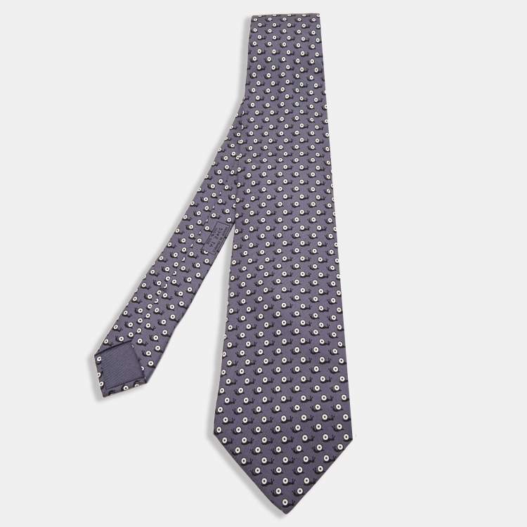 مملوكة مسبقًا Hermes Grey Snail Print Silk Traditional Tie