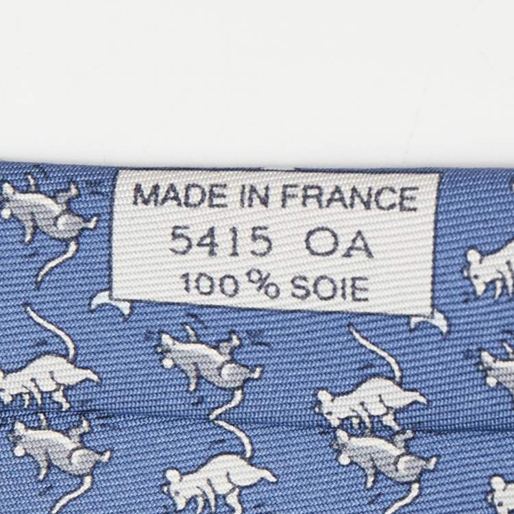 Pre Owned Hermes Blue Cat & Mice Print Silk Tie