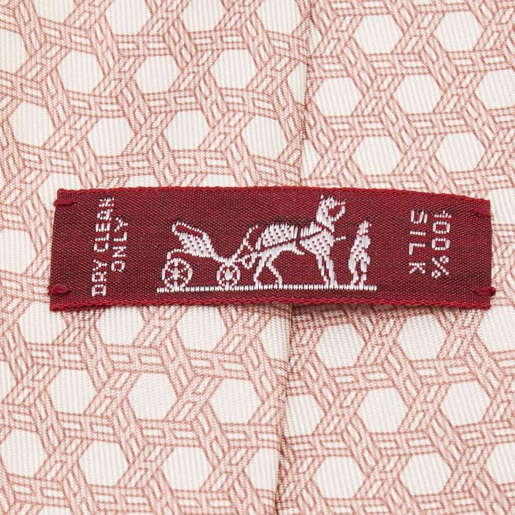 Pre Owned Hermes Peach H Link Print Silk Traditional Tie