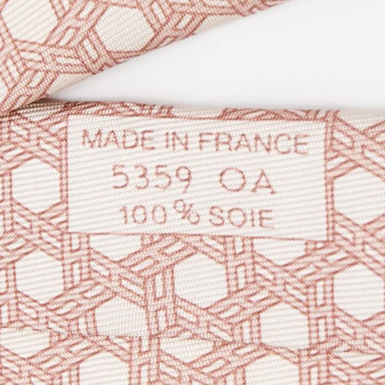 Pre Owned Hermes Peach H Link Print Silk Traditional Tie