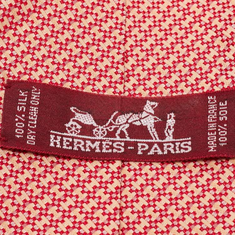 Pre Owned Hermes Red H Logo Silk Jacquard Tie