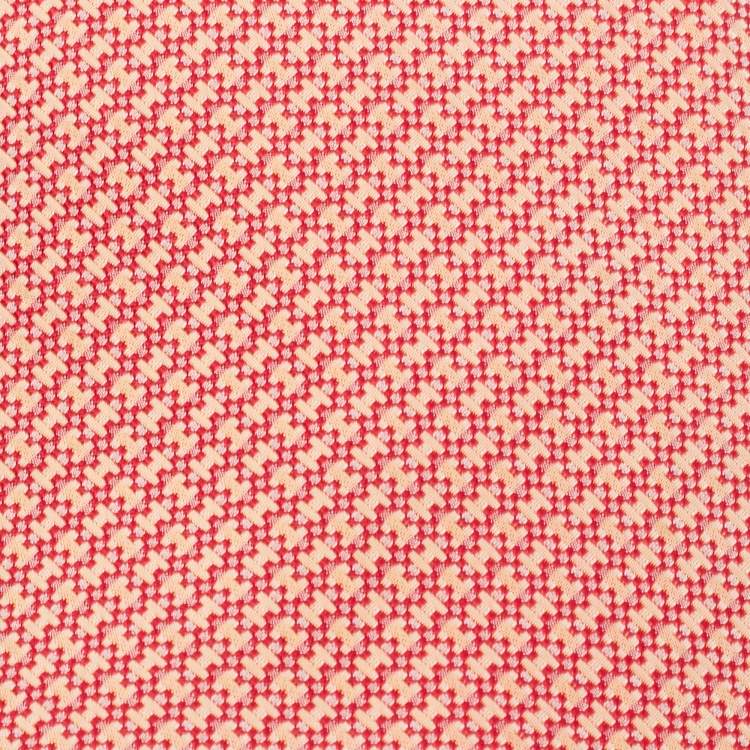 Pre Owned Hermes Red H Logo Silk Jacquard Tie
