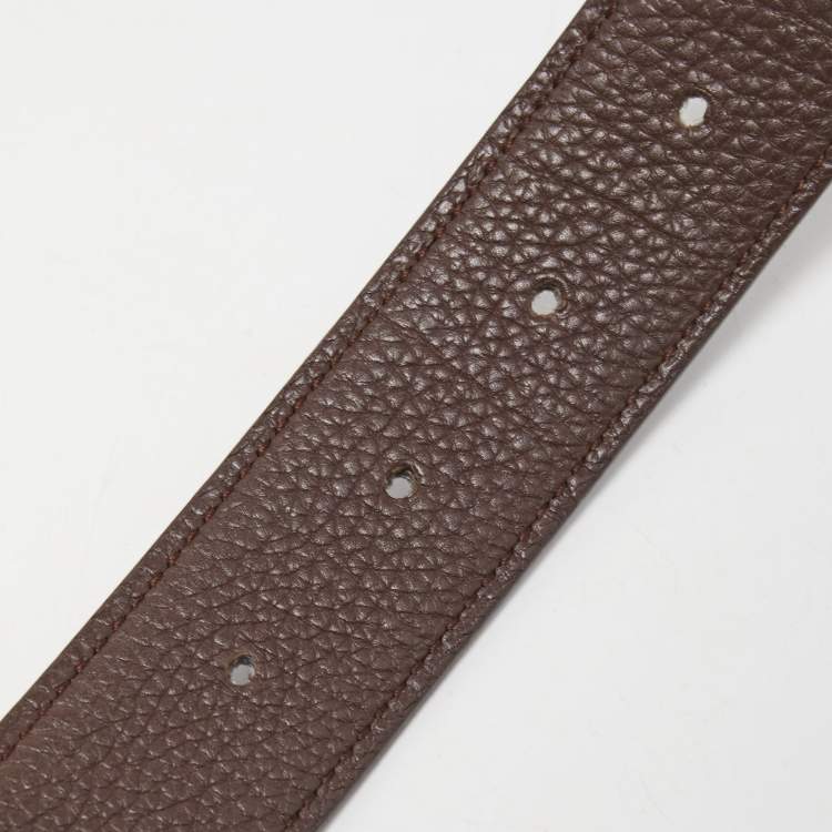 Pre Owned Hermes Black/Chocolat Box and Togo Leather Reversible H Buckle Belt 90CM