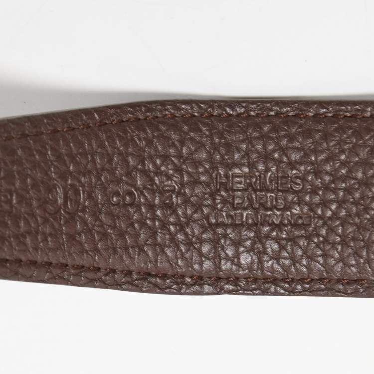 Pre Owned Hermes Black/Chocolat Box and Togo Leather Reversible H Buckle Belt 90CM