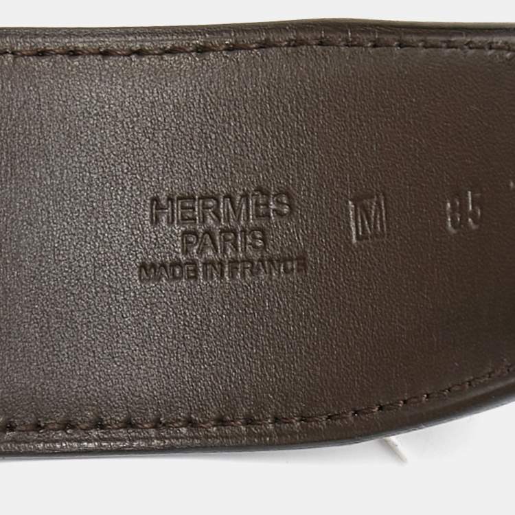 Pre Owned Hermes Black/Chocolat Box and Swift Leather Reversible Constance Belt 85CM