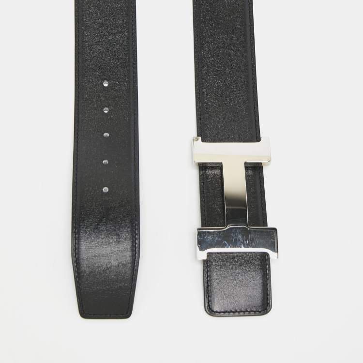 Pre Owned Hermes Black/Chocolat Box and Swift Leather Reversible Constance Belt 85CM