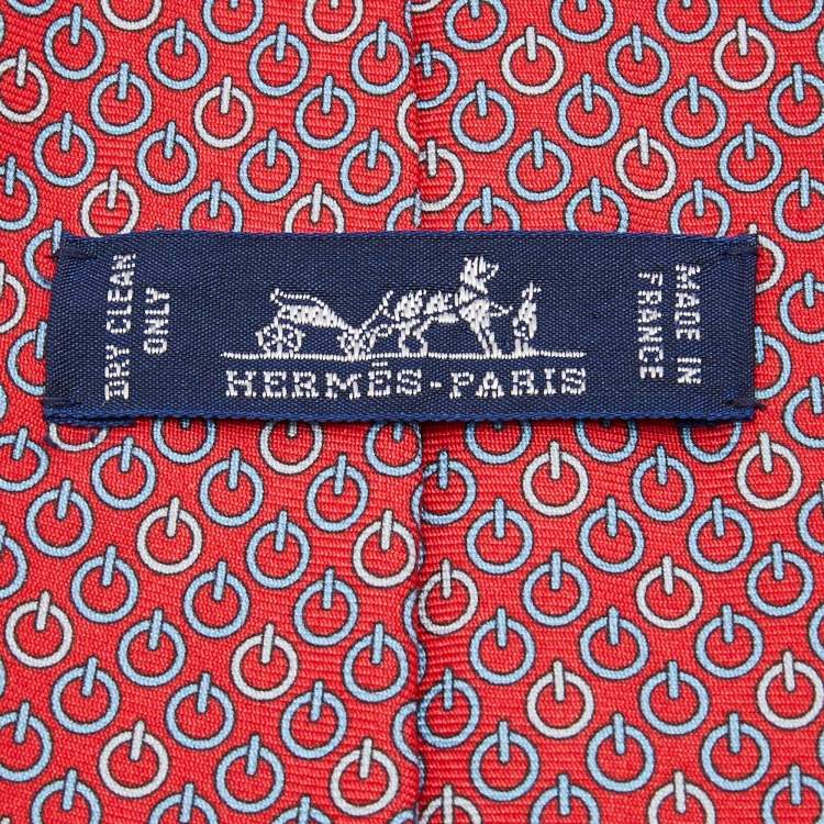 Pre Owned Hermes Red Printed Silk Tie
