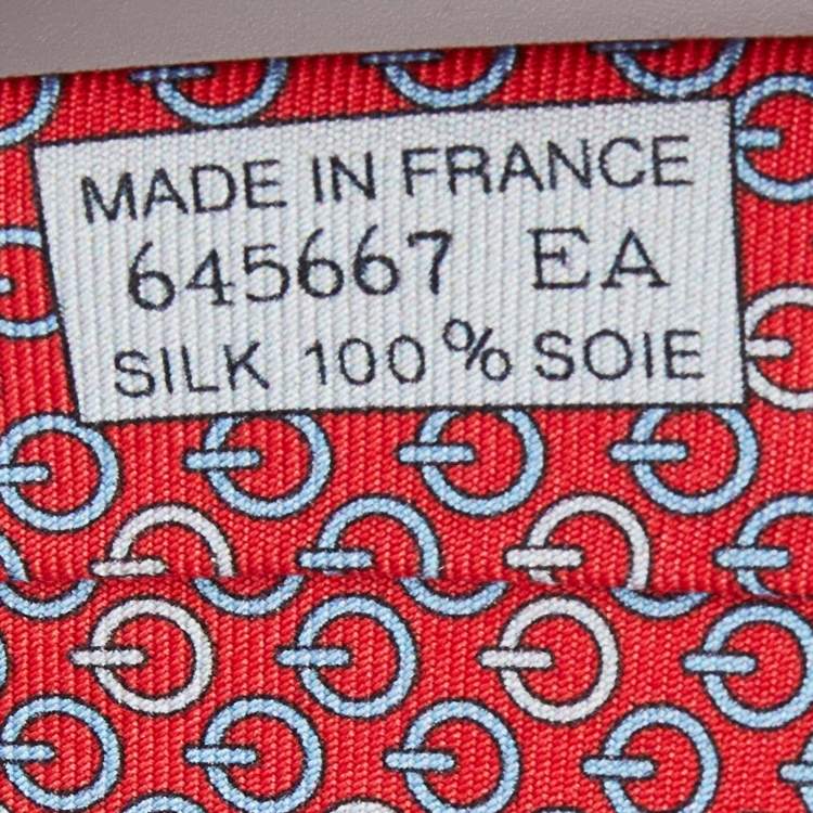 Pre Owned Hermes Red Printed Silk Tie