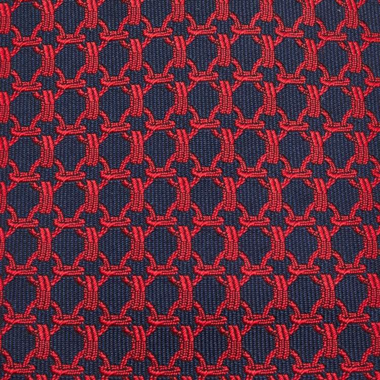 HERMES Red shops Navy Mens Silk Tie