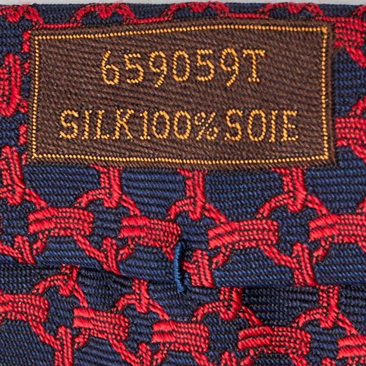 Pre Owned Hermes Navy Blue/Red Patterned Silk Tie
