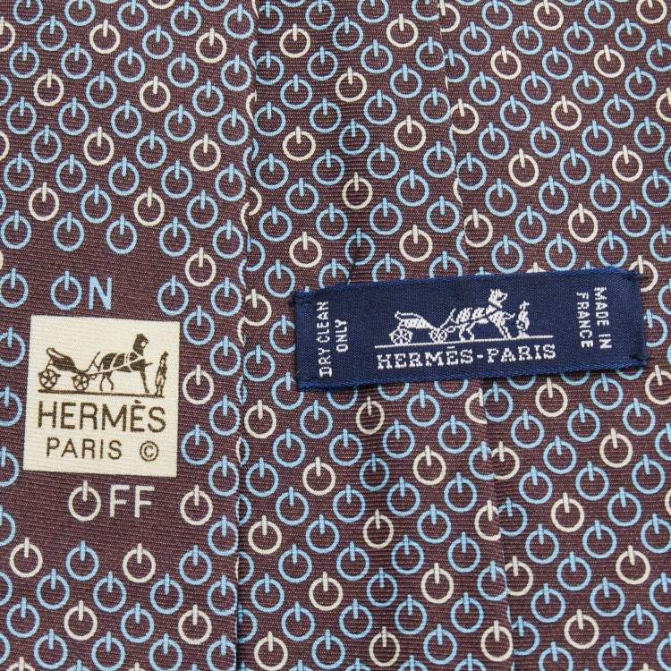 مملوكة مسبقًا Hermes Brown Printed Silk Tie